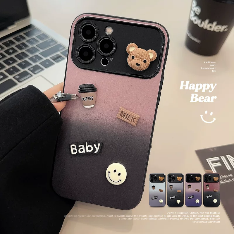 Чехол для телефона Apple iPhone 17 серия, задняя панель с градиентом и рисунком маленького медвежонка, тонкий софт