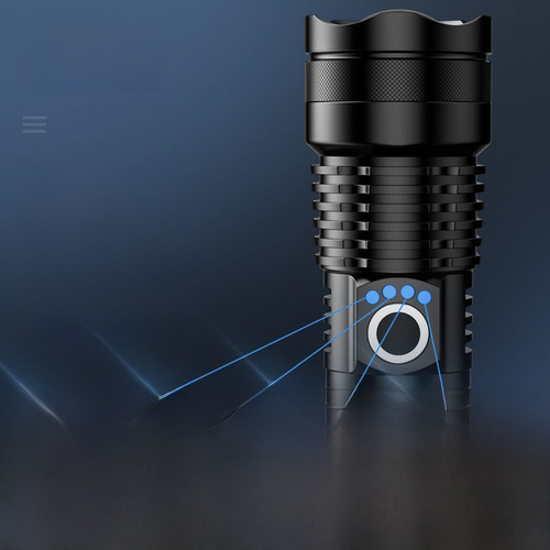 Cross-border Top 50 High-Intensity Flashlight with Telescopic Zoom, Outdoor Waterproof, Battery-Indicated Charging, Multifunctional Lighting Lamp
