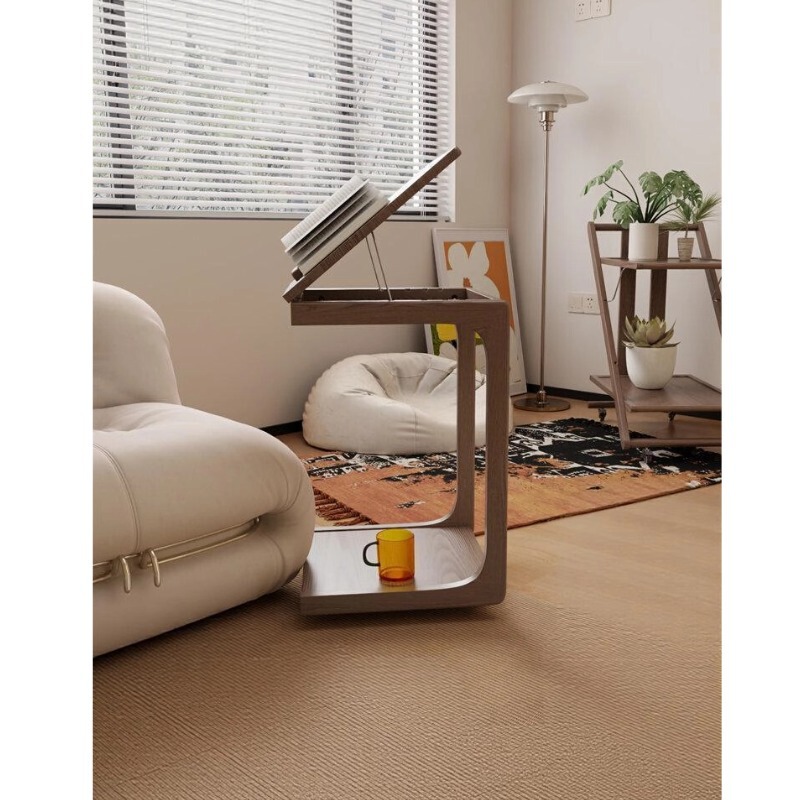 Computer Desk, Movable Bedside Table, Solid Wood Leg Desk, Bedroom Storage Table, Multi-Functional Flip-Top Side Cabinet, Small Table