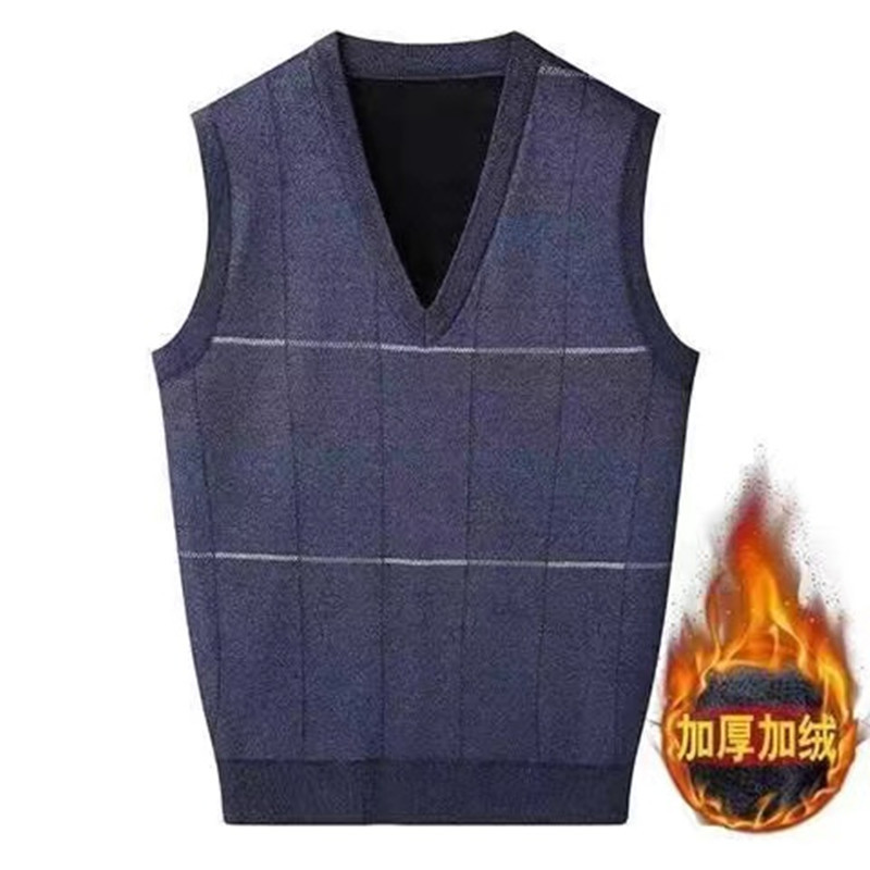 Una sola pieza de entrega de invierno de mediana edad y de edad avanzada forrada de lana engrosada con cuello en V de punto de espalda más tamaño papá desgaste chaleco caliente