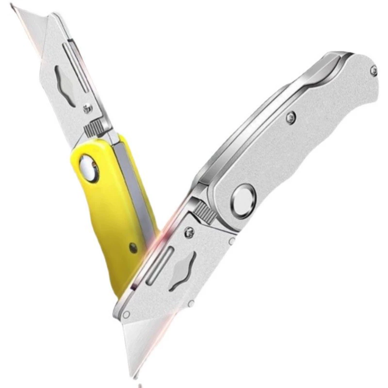 Folding Utility Knife, Aluminum Alloy Handle, Heavy-Duty Wear-Resistant Metal Blade, Multi-Pack Options