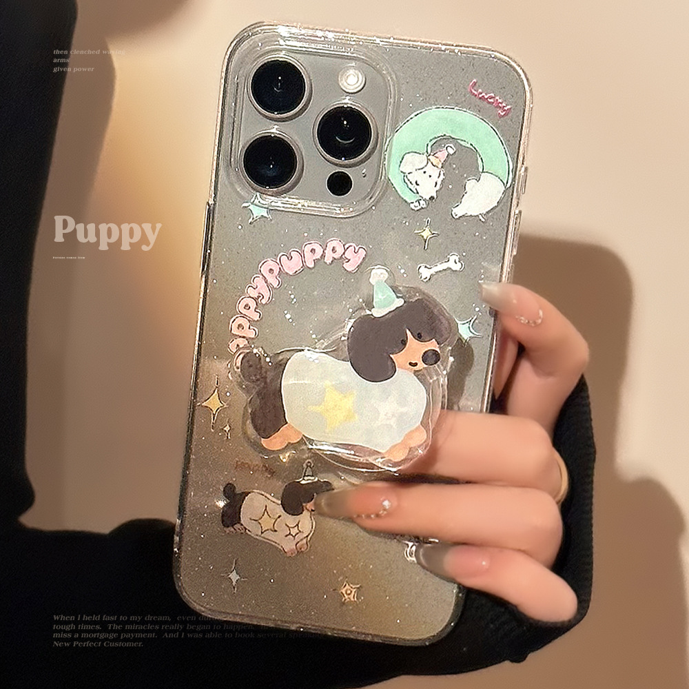 Funda con diseño de perro dachshund y mariposa estilo INS japonés y coreano para iPhone 16, funda brillante para iPhone 15, compatible con iPhone 17 Pro Max, iPhone 11.