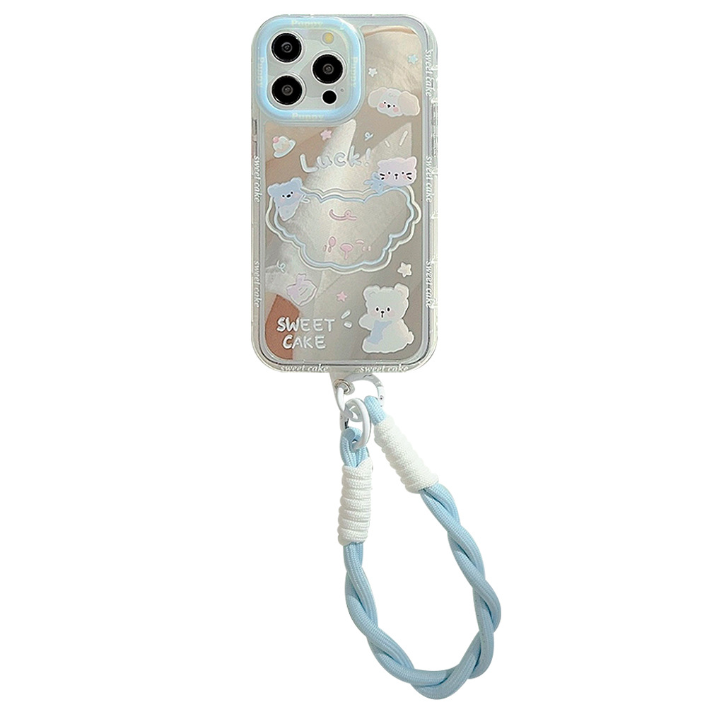 Funda de teléfono con diseño de espejo de verano para iPhone 16 Pro Max, compatible con Apple 15, iPhone 17, dibujos animados, 12.ª generación, 11, con correa