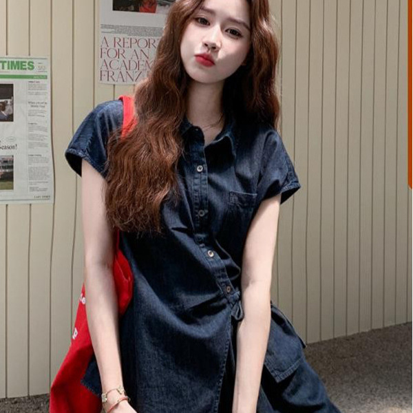 2025 Summer New Fashion Irregular Tie-Waist Shirt, High-Waisted Loose Wide-Leg Denim Shorts Two-Piece Set