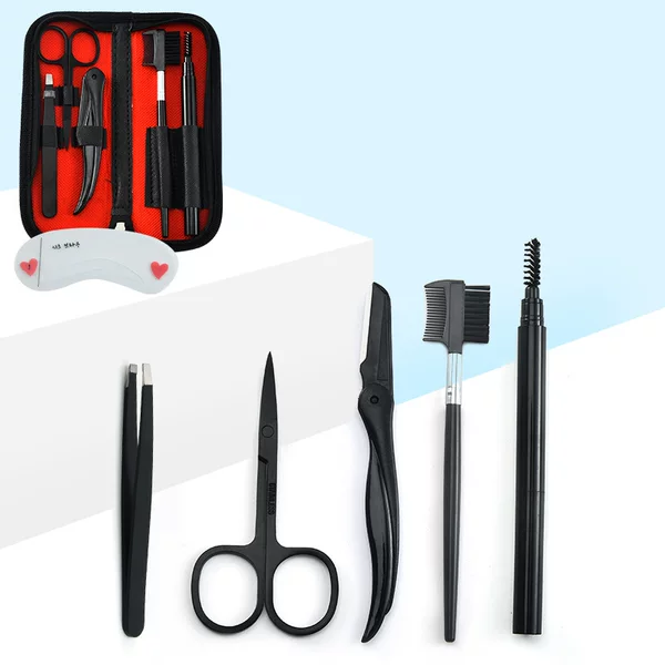 Wholesale eyebrow trimmer, tweezers, eyebrow scissors, eyebrow brush, eyebrow shaping knife, a complete set for beginners, includes eyebrow templates