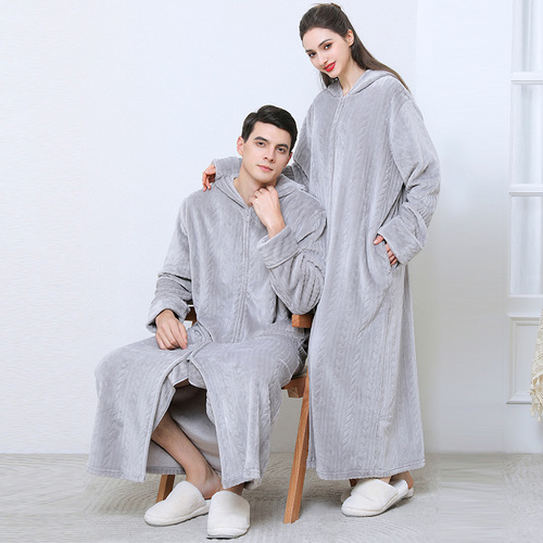 Flannel nightgown for women winter thickened coral velvet long-sleeved plus size cross-border manufacturer wholesale plus size hooded nightgown