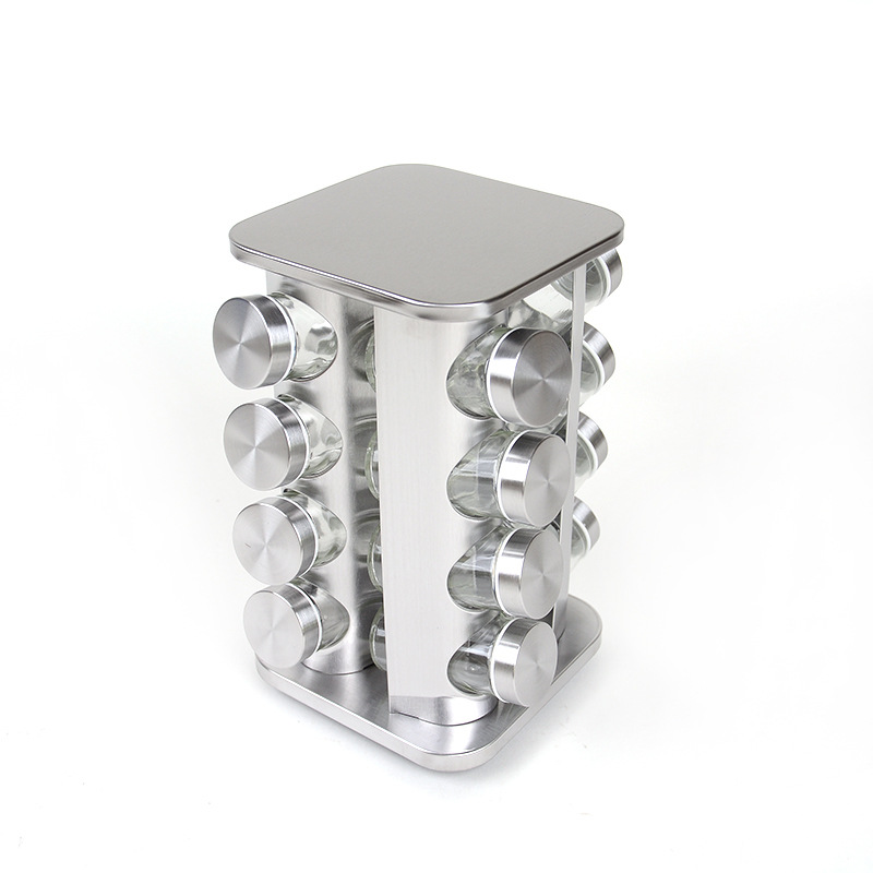 Suministro directo de fábrica de acero inoxidable traje condimento frasco de vidrio condimento botella cocina madera grano inferior comino pimienta condimento botella