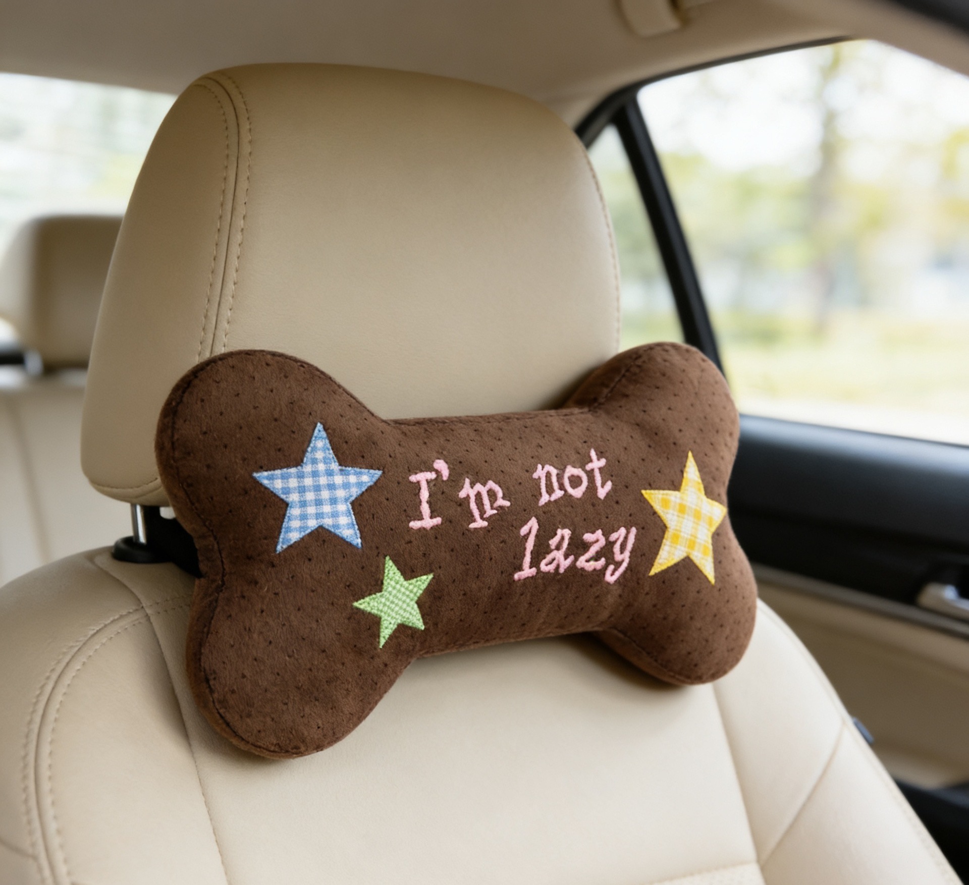 New Dog Car Headrest Bone-Shaped Plush Cartoon Cute Pillow Lumbar Support Doll Car Interior Accessories