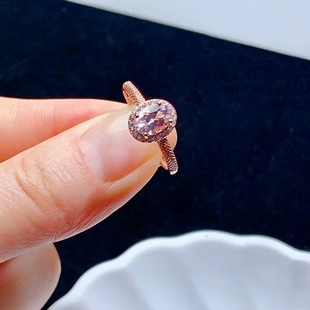S925 Silver Set Natural Morganite Ring Joker Daily Main Stone Size 5 × 7