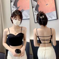 Summer Ice Silk Cross-Shoulder Backless Bralette with Built-in Pads, Seamless Innerwear, Outerwear Bra Top for Women