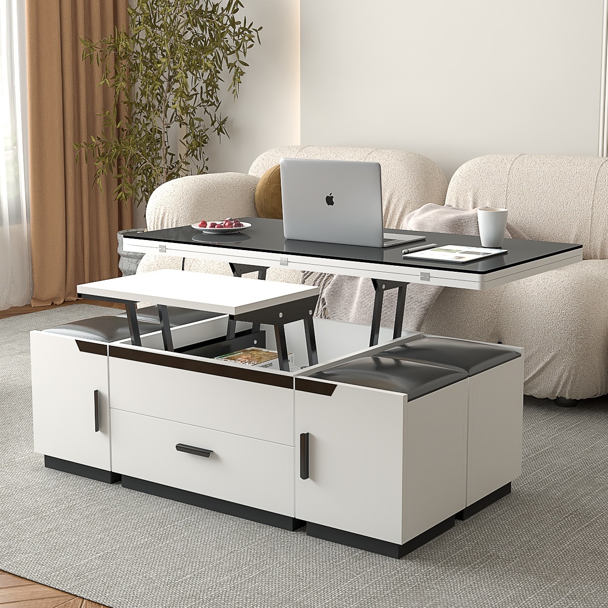 升降茶几餐桌两用茶几新款客厅家用简约创意折叠小户型多功能茶w&