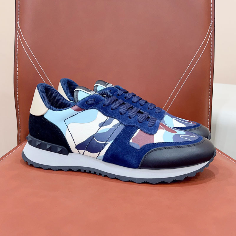 Estación europea transfronteriza VT camuflaje zapatilla masculina versión alta de remaches gruesa-suela de cuero moda casual encaje hasta color marea zapatos