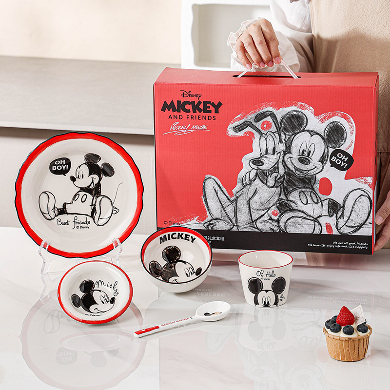 Minimalist Style Mickey Ceramic Bowl and Plate Tableware Gift Set Cartoon Souvenir Gift Wholesale
