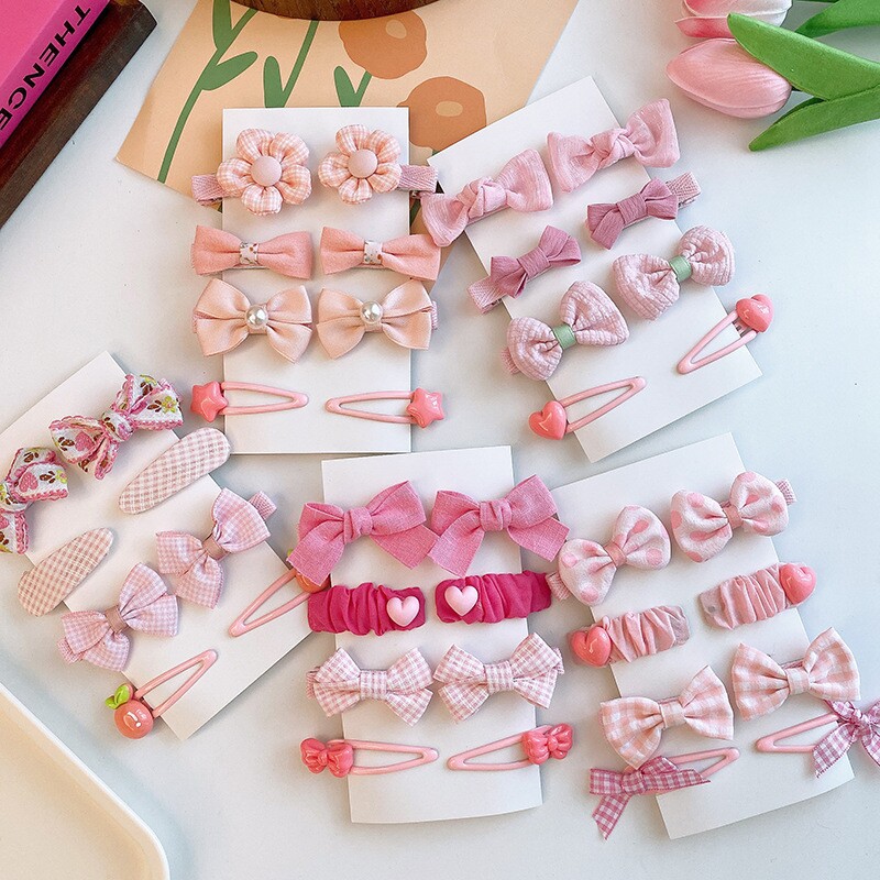 Girls' Pink Bow Hair Accessories Series, Cute Korean Little Princess Heart-Shaped Hair Clips That Don'T Damage Hair, Bangs and Fringe Clips