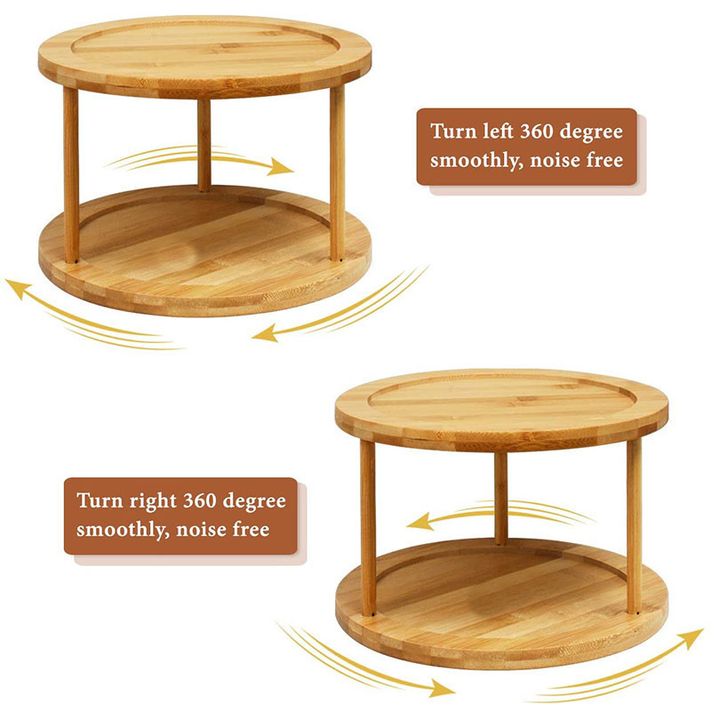 Estante de condimento giratorio de 360 grados para el hogar Estante de condimento multifuncional de doble capa de bambú y madera Estante de almacenamiento de suministros de escritorio de oficina