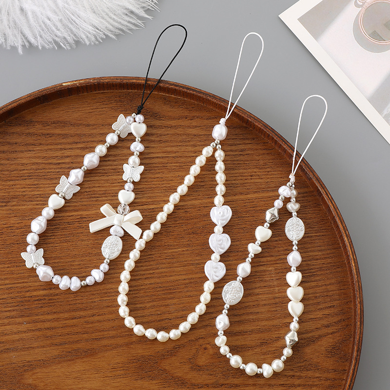 Creative New Pearl Love Bow Mobile Phone Chain Mobile Phone Case Keychain Pendant Mobile Phone Lanyard Drop-resistant Chain