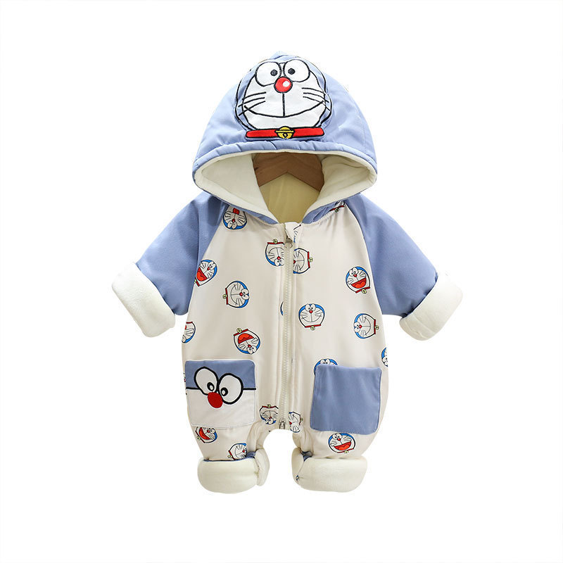 Bebés para hombres y mujeres nuevo invierno más terciopelo engrosado más algodón con capucha mono lindo abrigo bebé recién nacido a prueba de viento