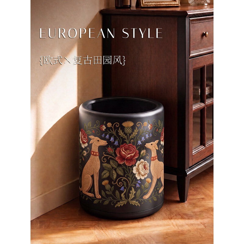 Medieval court-style trash can, large-capacity French retro-style waste paper basket for living room, bathroom storage bin Medieval court-style trash can, large-capacity French retro-style waste paper basket for living room, bathroom storage bin