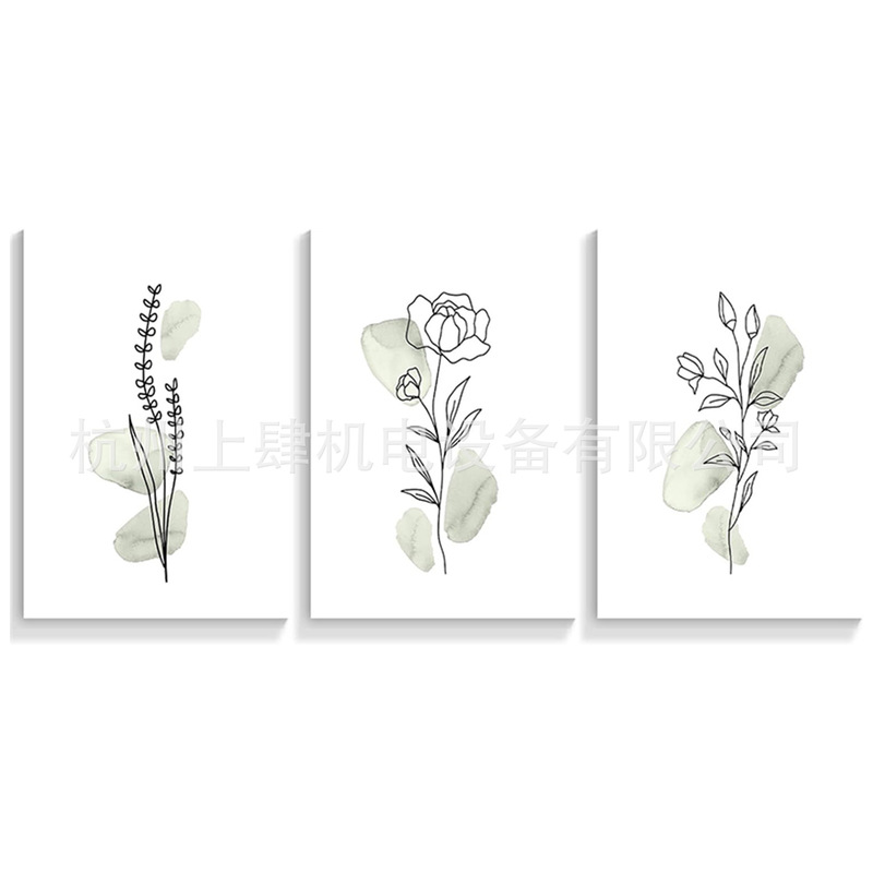 Amazon Cross-Border Aurores Boho Plant Set 3 Oil Painting Wall Art Retro Green Gallery Poster