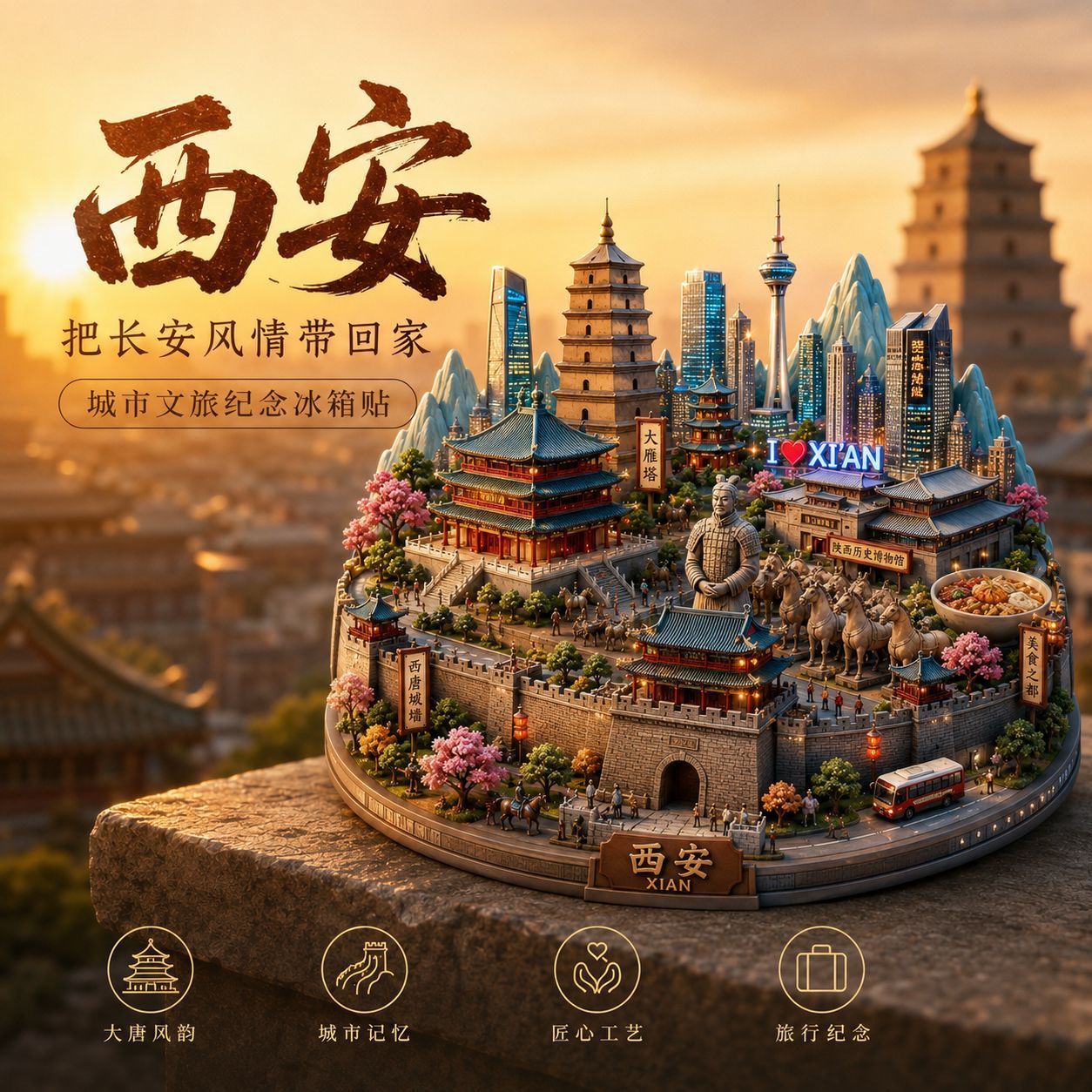 新款【西安】网红爆款金属冰箱贴旅游景点文创纪念品伴手礼物装饰