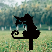 跨境热卖款奇异的黑色金属猫剪影花园桩萌凶猫咪金属地插
