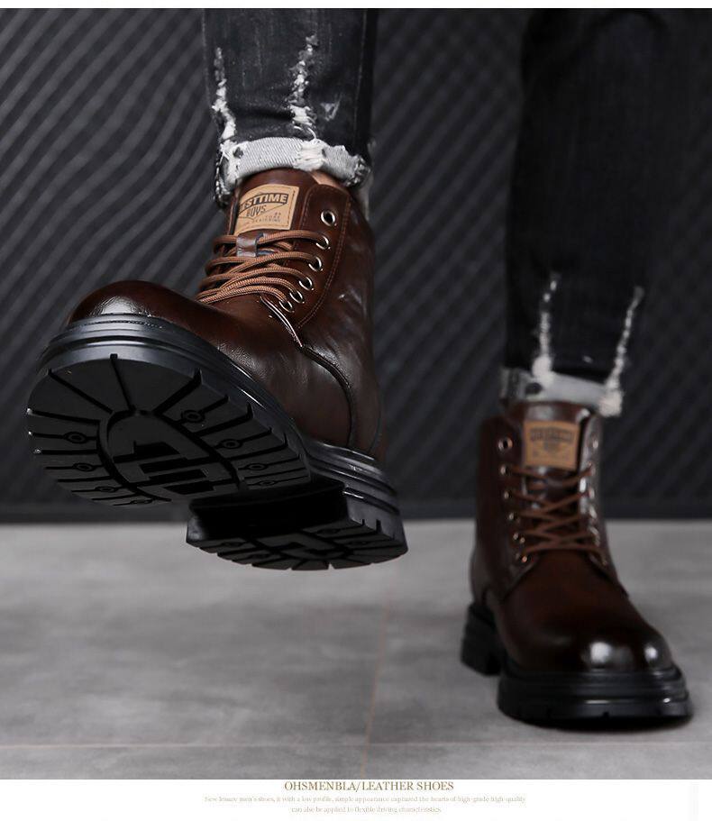 Bốt Martin nam da bò lót lông giữ ấm cổ vừa gót 3-5 cm — Bông nâu lạnh, Bông đen quyến rũ, Nâu lạnh đơn, Đen quyến rũ đơn chi tiết 19