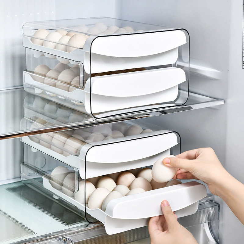 PET transparent refrigerator fresh -keeping box double -layer egg box home 40 grid drawer egg rack kitchen white storage forot