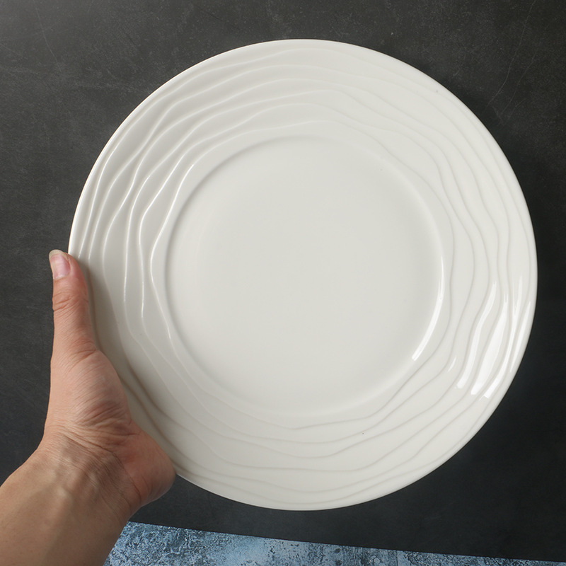 【Artículo Único de Estilo Francés】Plato de Cena Occidental con Diseño de Ondas【Cerámica de Alta Gama】Plato Plano Creativo para Repostería