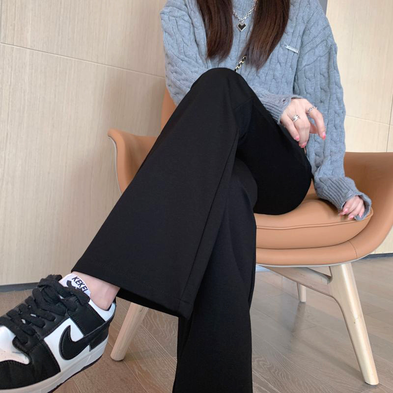 【Micro-Flared Horse Hoof Pants】26 Spring New Women's Fashion Slimming Cotton Black Casual Outerwear Horse Hoof Micro-Flared Long Pants