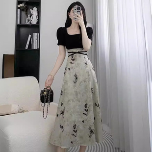 2025 New Summer Nursing Floral Dress, Summer Slimming Look and Elegant, Spliced French Long Skirt