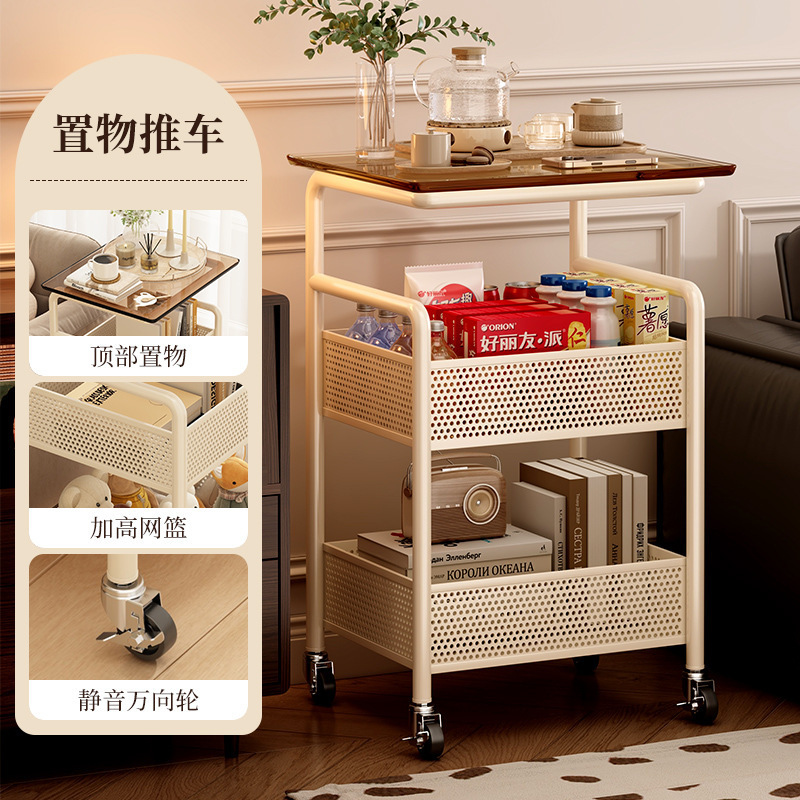 可移动小推车中古风沙发边几桌子客厅带轮茶几卧室床边零食置物架|undefined