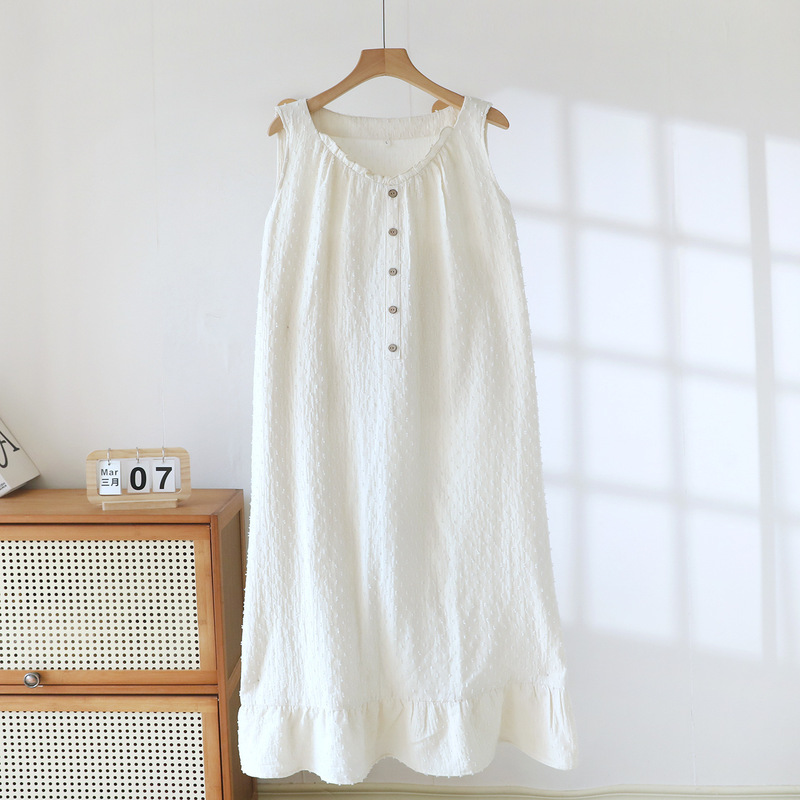 Cotton Nightgown for Women, Cotton Gauze Comfortable Sweat-Absorbent Suspender Dress, Home Wear, Pure Cotton Loose Long Dress, Spring and Summer Pajamas Cotton Nightgown for Women, Cotton Gauze Comfortable Sweat-Absorbent Suspender Dress, Home Wear, Pure Cotton Loose Long Dress, Spring and Summer Pajamas