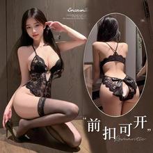 新款大码性感女睡衣一体式两件套纯欲风秋冬特辣吊带睡裙花边无袖