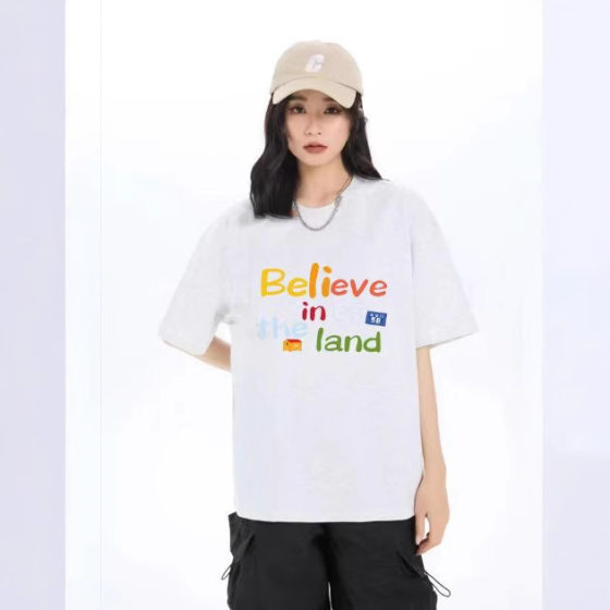 Pure Cotton Couple Printed Short-sleeved T-shirt Women's Half-sleeved Top Round Neck Fashionable Base Shirt for Spring, Summer, Autumn and Winter Unisex