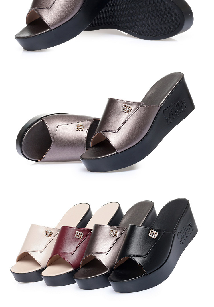 Dép sandal nữ da thật đế xuồng bệt mẫu mới — Đỏ rượu chi tiết 19