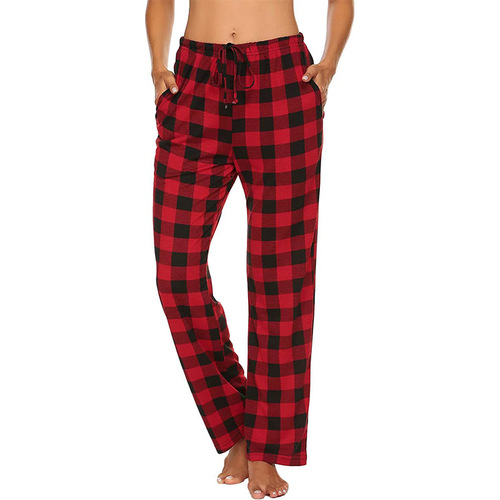 Bestselling Western and Eastern Women's Casual Plaid Print Sleep Pants with Belt Loose Home Pants