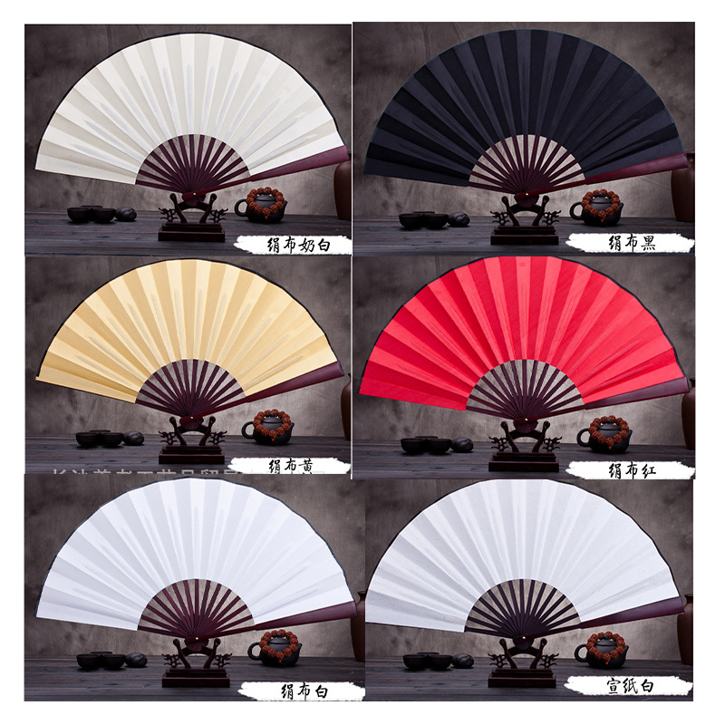 Fabricante de publicidad personalizado arte de regalo ventilador plegable ventilador personalizado seda papel de arroz en blanco gran ventilador de hueso de bambú