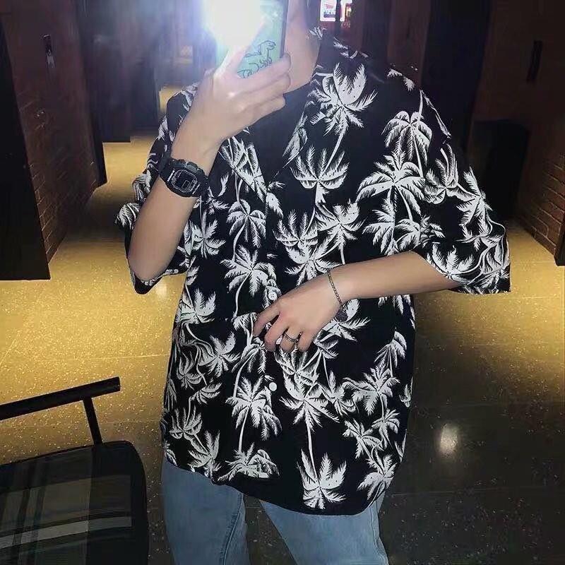 ins超人気花柄シャツレトロ香港風シック半袖ビーチバケーションハワイアンフラワーシャツカップル同じスタイル|undefined