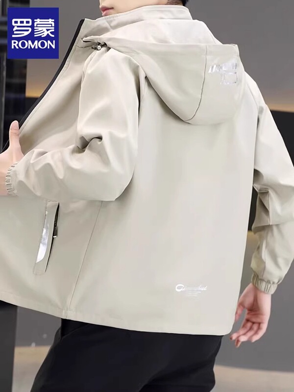 Romon Men's Jacket Spring and Autumn 2026 New Windproof Casual Versatile Spring Outfit with Detachable Hood