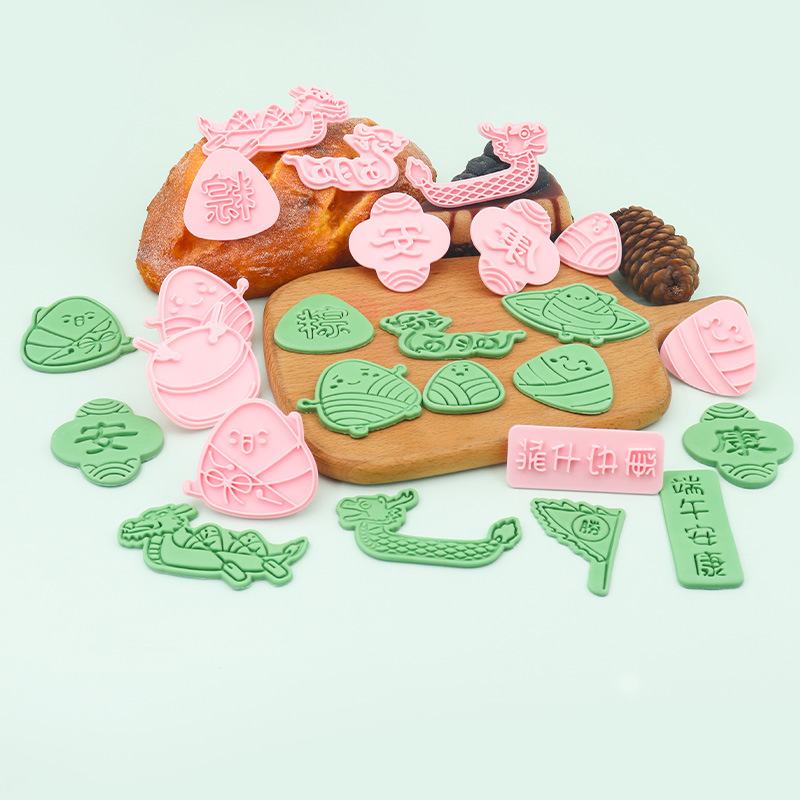 Molde de galletas de dibujos animados del Festival del Bote del Dragón, molde realista para galletas del Festival del Bote del Dragón, herramienta de repostería 3D tipo prensa para fondant.
