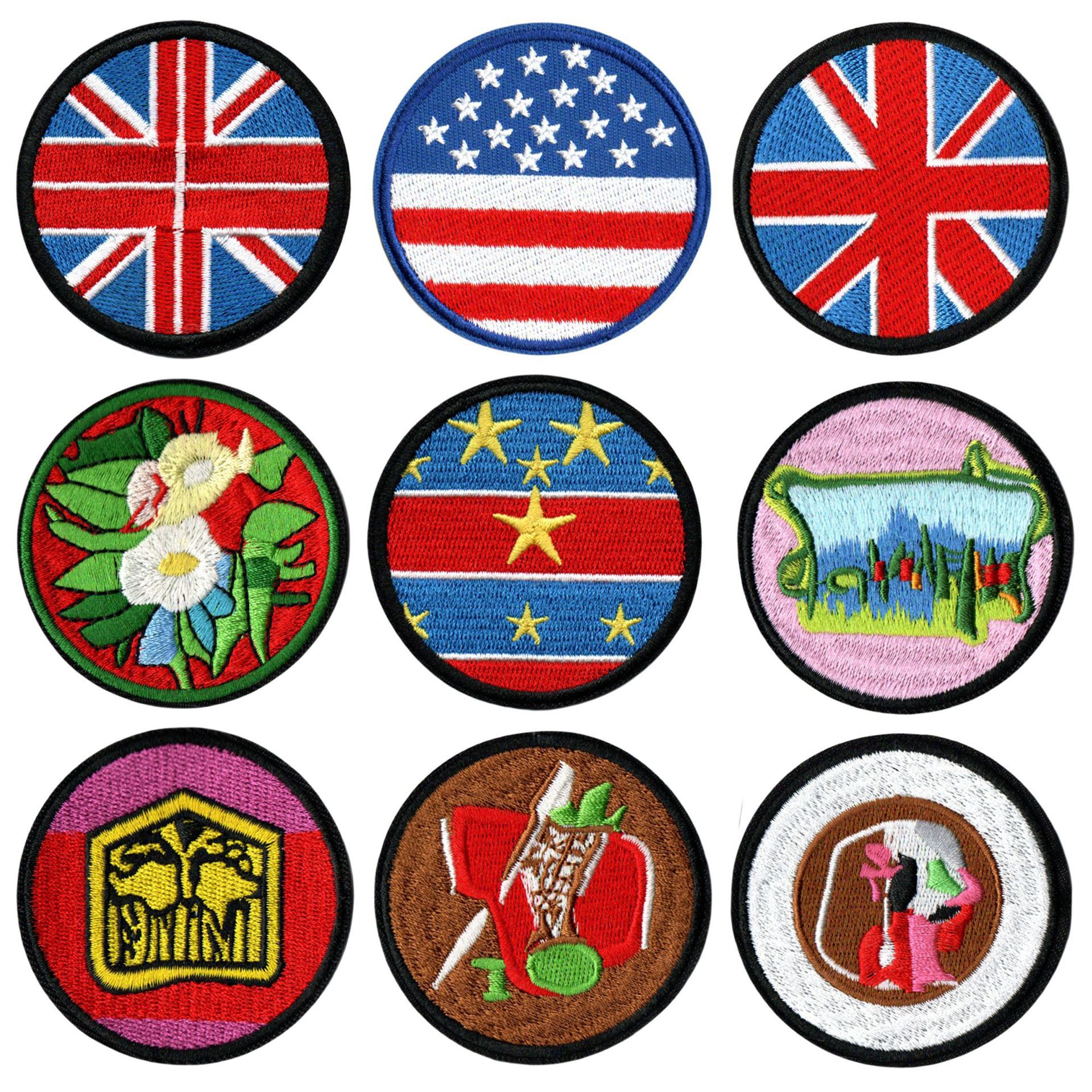 现货外贸款绣花圆形国旗臂章 帽子旗帜补丁贴 背包装饰国旗刺绣布