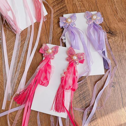  fairy butterfly ribbon hairpin and distribute tassel kids Girls Chinese Hanfu Princess fairy Headdress chinese folk dance hair accessories 