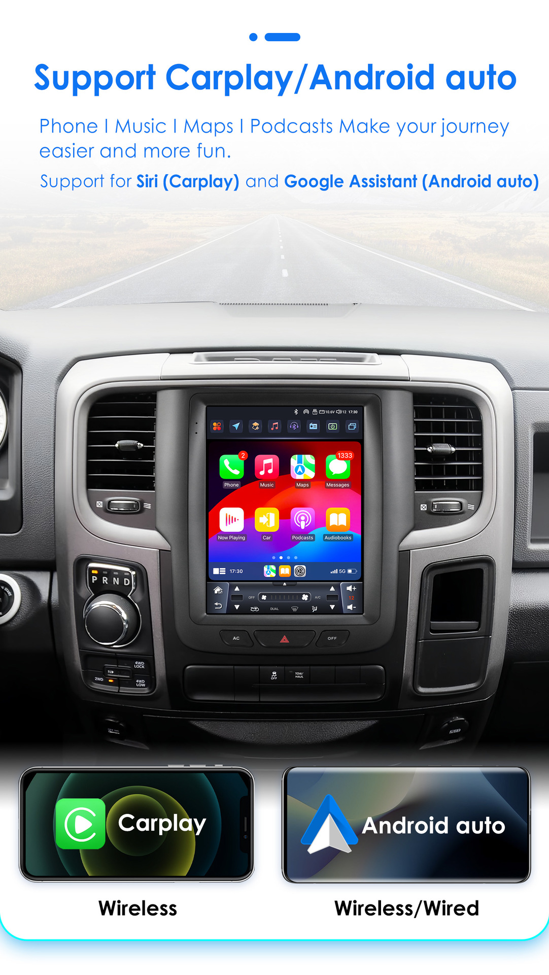 Suitable for Dodge Ram1500 Ram 13-18 Android Large-Screen Central Control Car Navigation Vertical Screen Gps All-In-One Machine