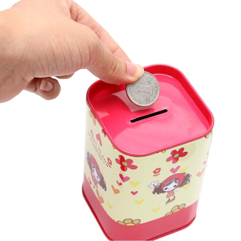 Fábrica creativa hojalata Piggy Bank chica de dibujos animados de moda cuadrado Piggy Bank cuadrado metal estaño en stock