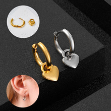 跨境电商钛钢爱心圆线耳环不锈钢耳坠韩版时尚简约耳骨扣厂家销售