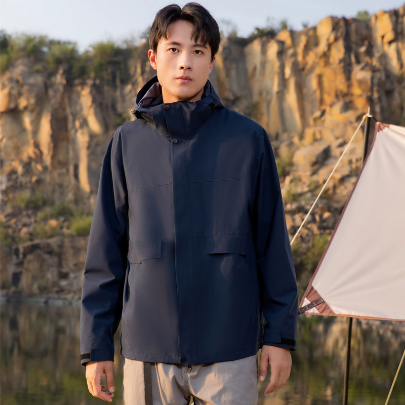 男女同モデル秋冬取り外し可能銀狐絨毛三合一突撃服アウトドア登山服コート作業服印字|undefined