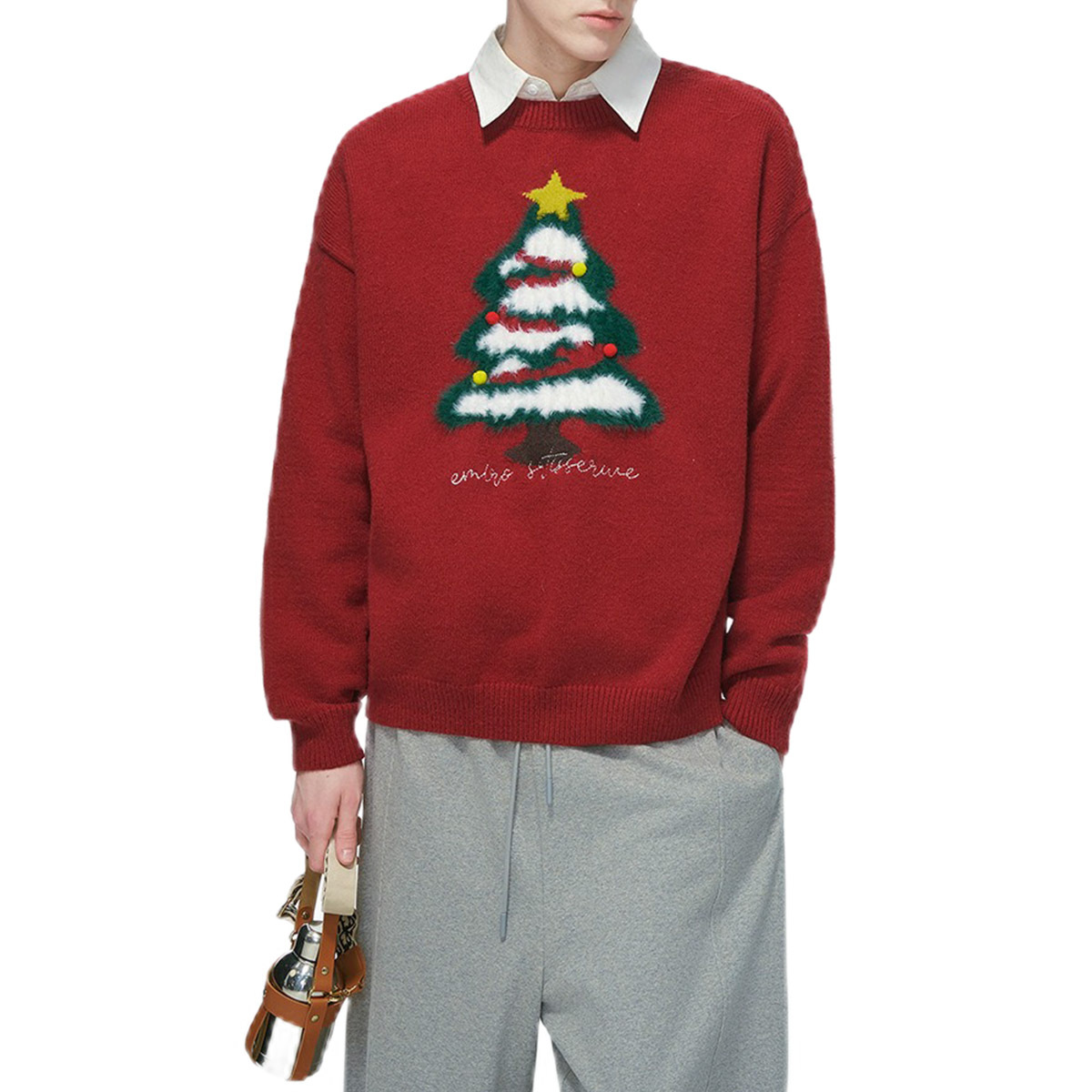 Explosiones transfronterizas de tamaño europeo de tamaño grande atmósfera de árbol de Navidad camisetas de punto suéter toallas de hombre bordadas tridimensionales otoño y invierno fábrica al por mayor