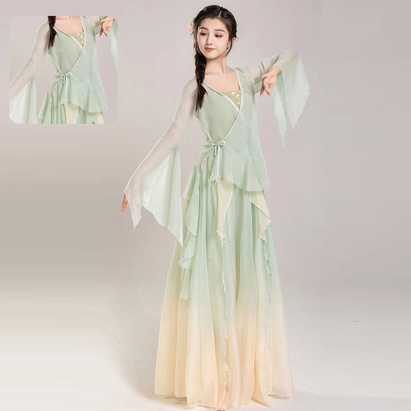 古典舞踊練習服、春夏長袖パフォーマンス服、中国舞踊チャイナドレス、女性用ダンス服スーツ|undefined