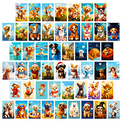 50張可愛狗狗牆面裝飾畫跨境寵物萌寵明信片節日賀卡牆面裝飾卡