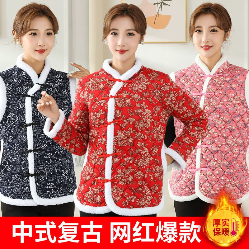 2025 новая иностранная зимняя сеть красная хлопок ручной работы плюс бархат теплая куртка топ женский толстый хлопчатобумажный костюм